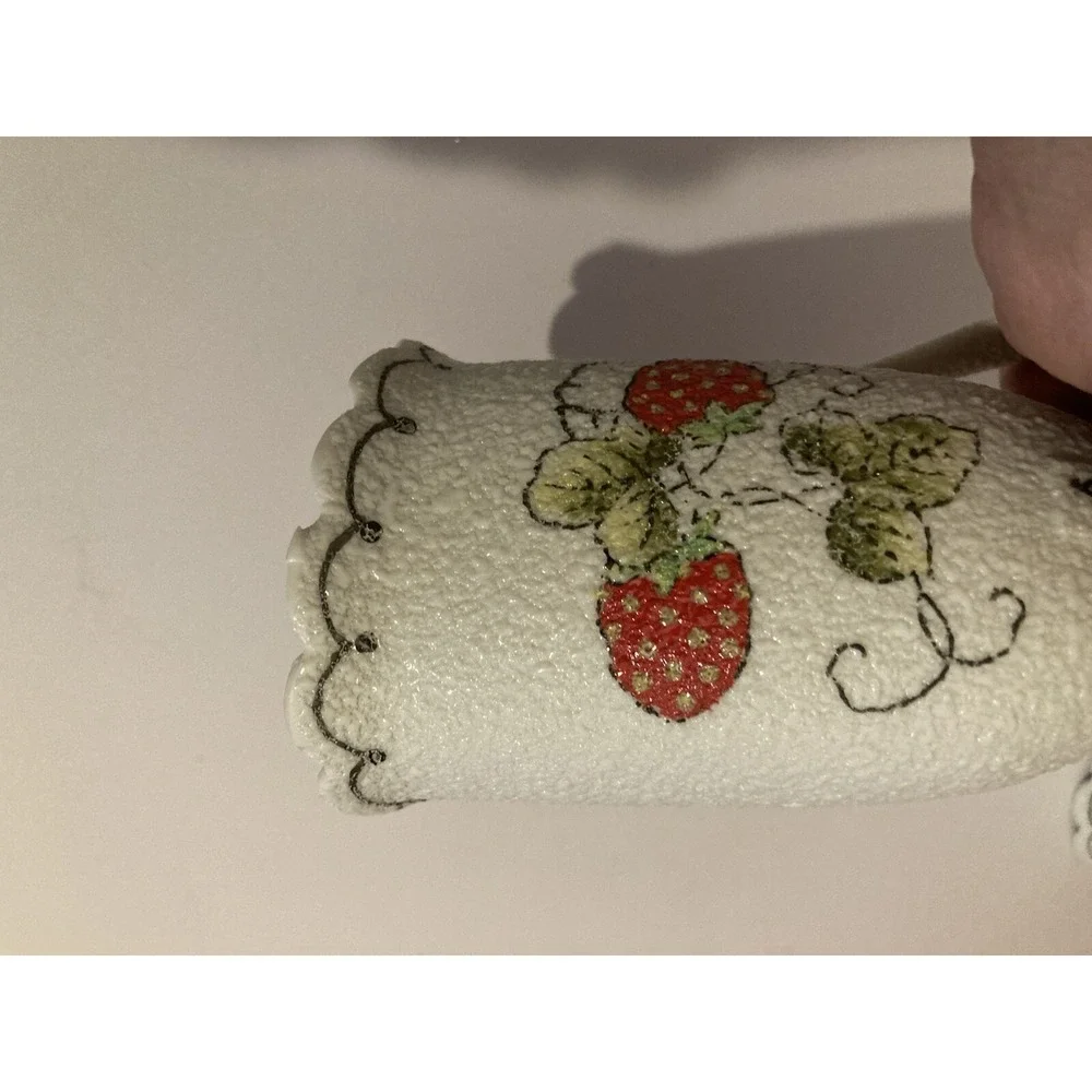 Textured Finish Ceramic Oil & Vinegar Cruet Set Strawberry Motif Vtg White MCM